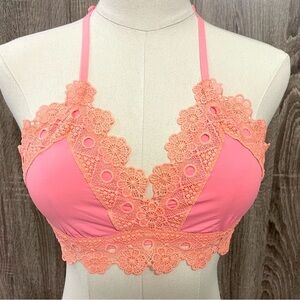 AERIE Super Pretty Pink Orange Lace Bralette. Size S